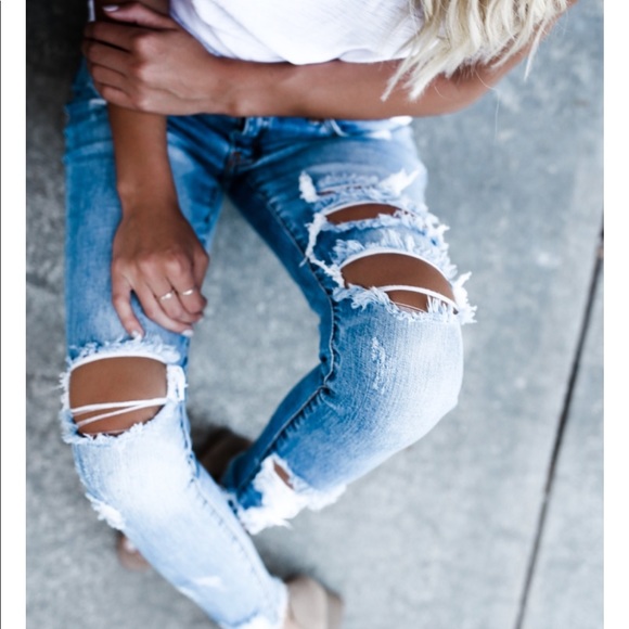 NWT Kan Can Distressed Frayed Skinny Jeans Denim - Picture 2 of 8